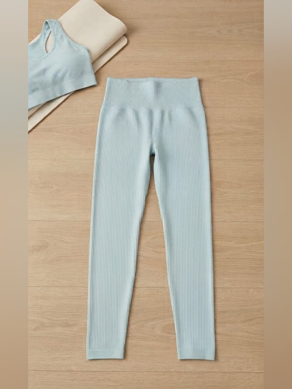 RARE Halara Soft OneForm Ribbed Seamless High-Waisted Leggings - Light Aqua Blue